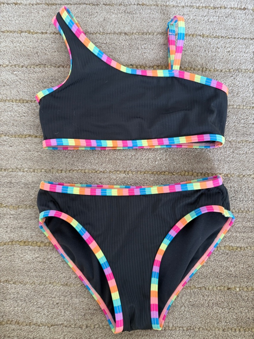 Cat & Jack Black Girls Two-Piece Bikini with Rainbow Trim